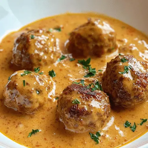 Saftige Hackbällchen in Paprika-Sahnesoße