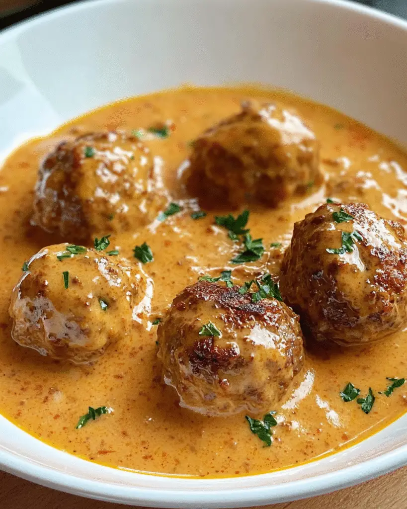 Saftige Hackbällchen in Paprika-Sahnesoße