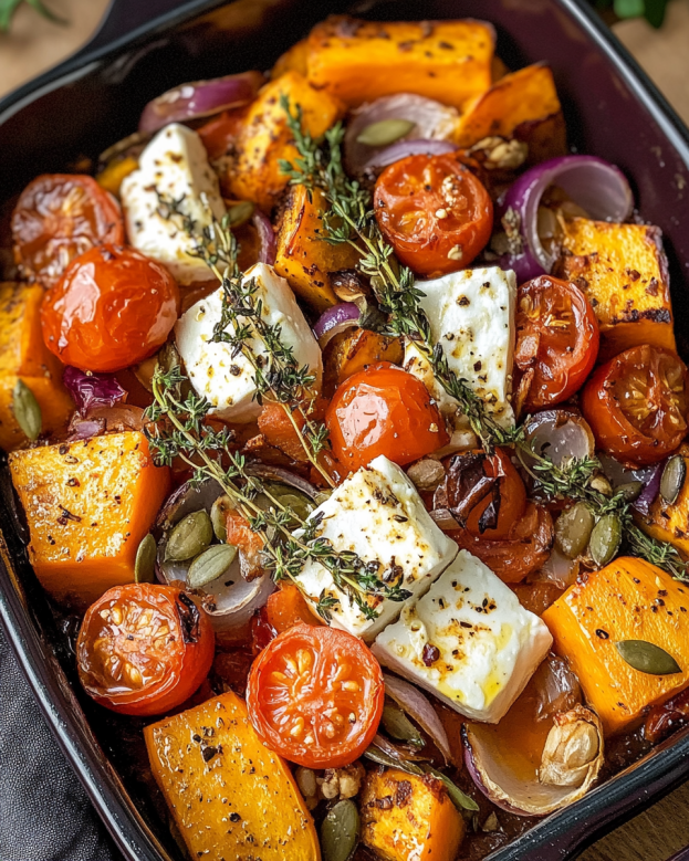 Ofenkürbis mit Feta und Kräutern