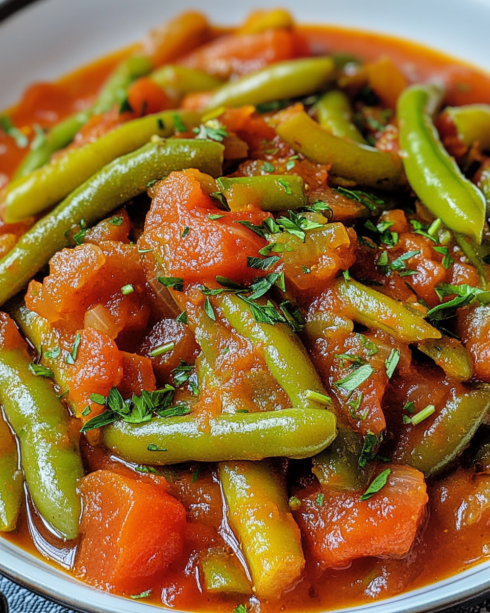 Türkische Stangenbohnen in Tomatensauce