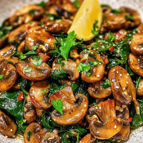 Geschmorte Champignons mit Spinat