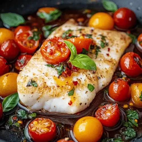 Frischer Kabeljau in Tomaten-Sauce