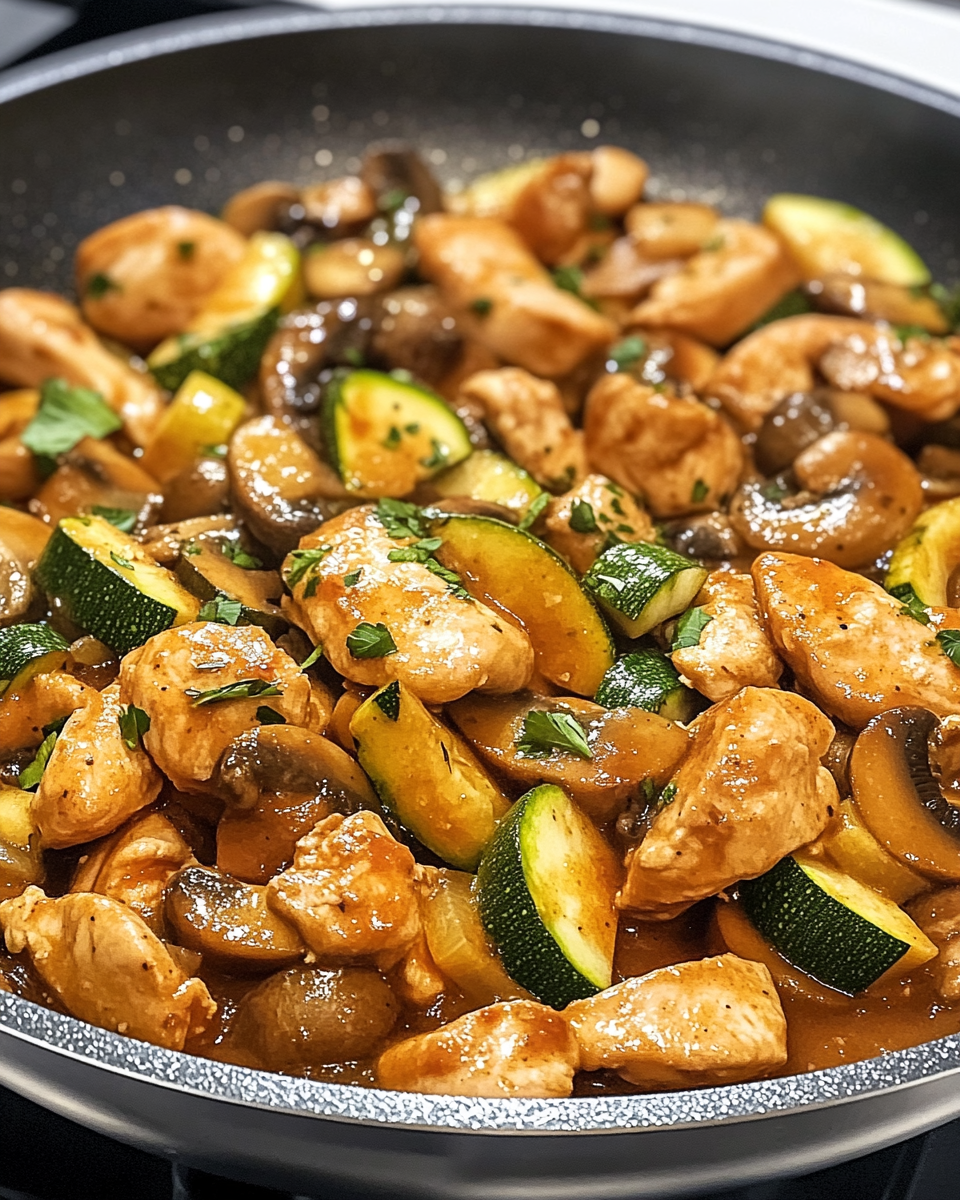 Hähnchen-Zucchini-Pfanne mit Champignons