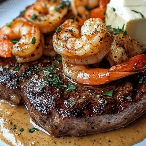 Saftiges Steak mit Cajun-Garnelen-Sauce