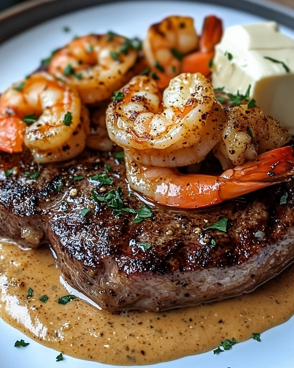 Saftiges Steak mit Cajun-Garnelen-Sauce