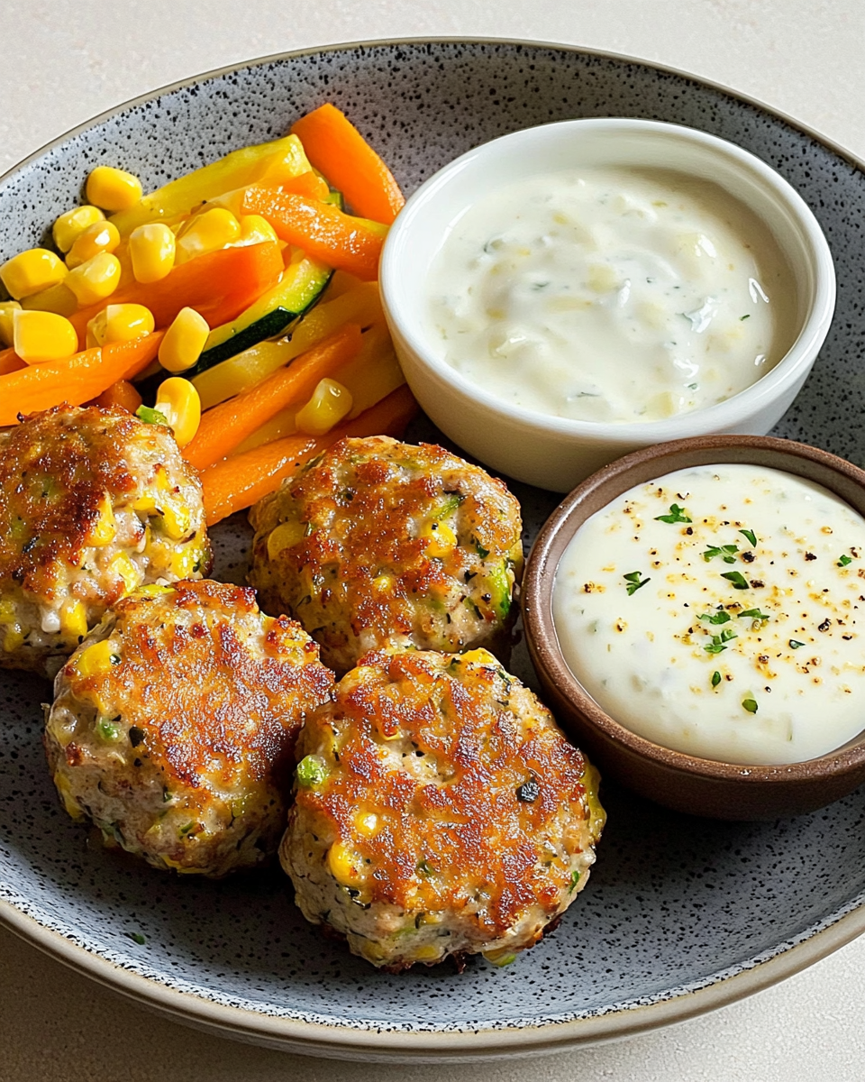 Knusprige Gemüsefrikadellen mit Joghurt-Dip