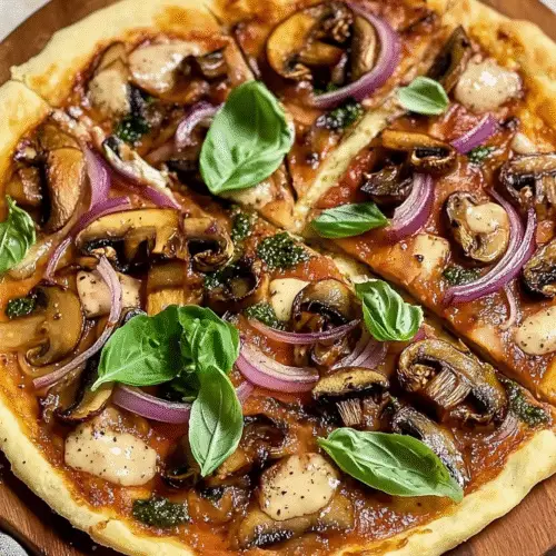 Knuspriger Mandelmehl-Flammkuchen mit Pilzen