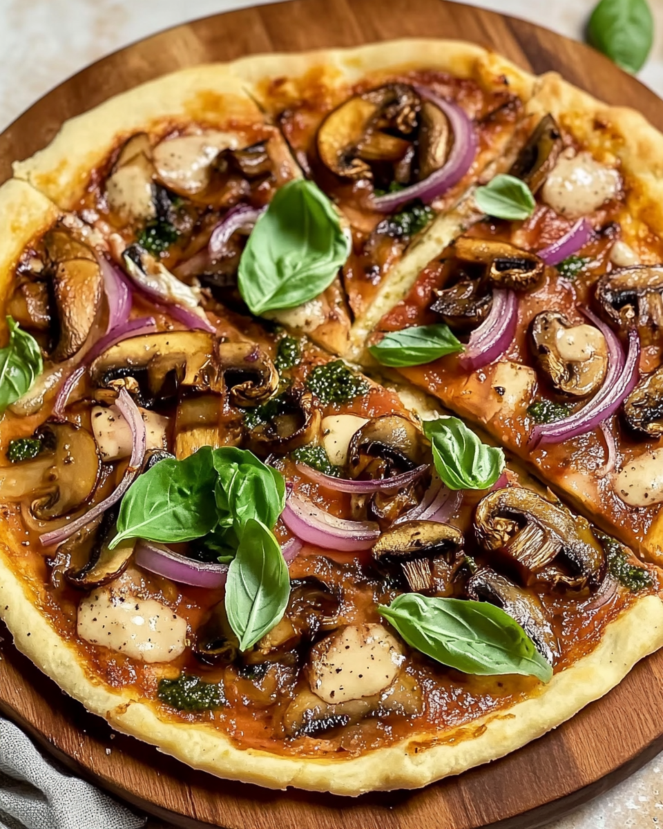 Knuspriger Mandelmehl-Flammkuchen mit Pilzen