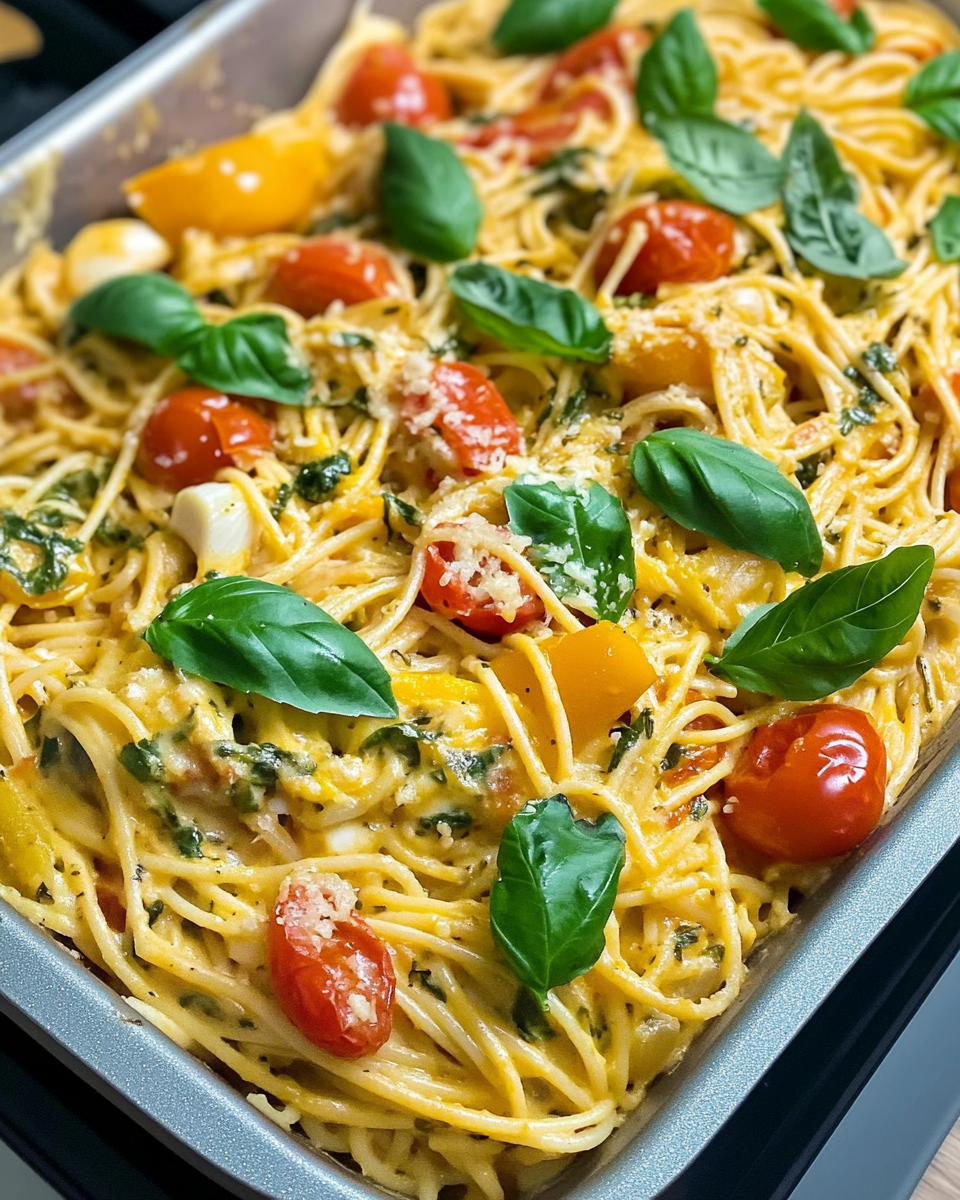Geröstete Gemüse-Pasta mit Frischkäse
