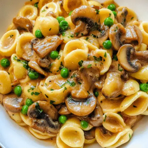 Orecchiette mit cremiger Pilz-Erbsen-Soße