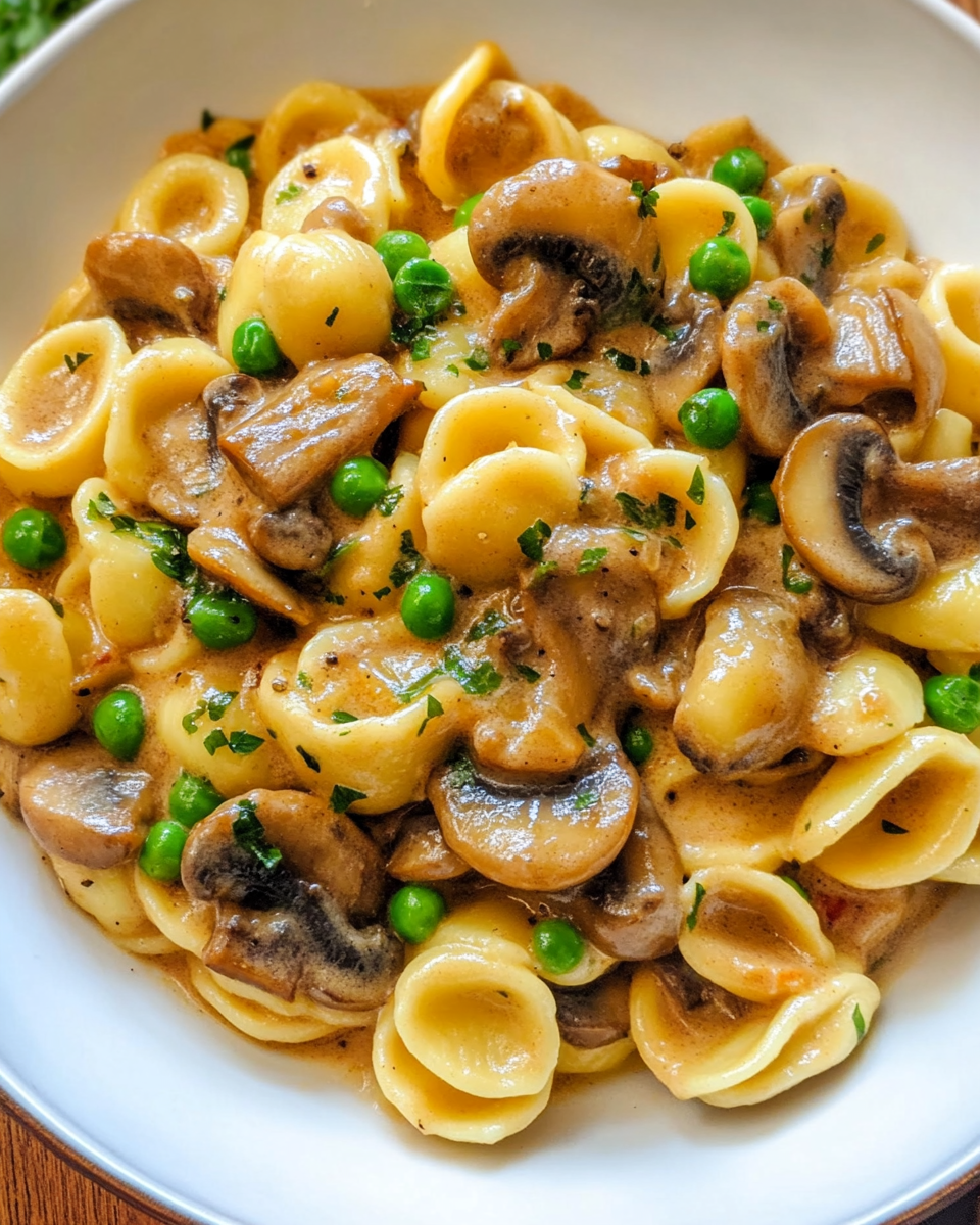 Orecchiette mit cremiger Pilz-Erbsen-Soße