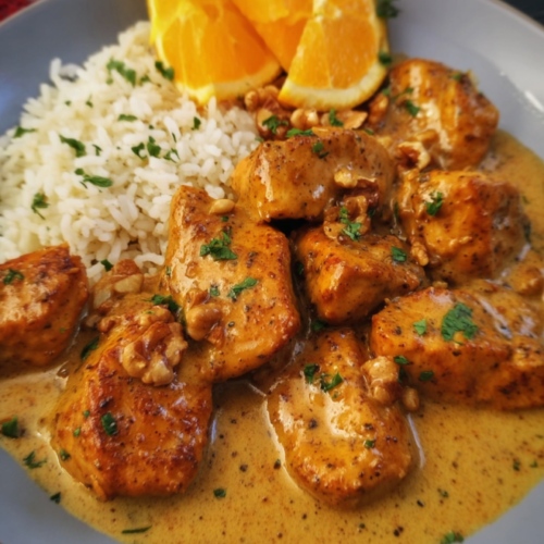 Zartes Hähnchen mit Orangen-Walnuss-Soße