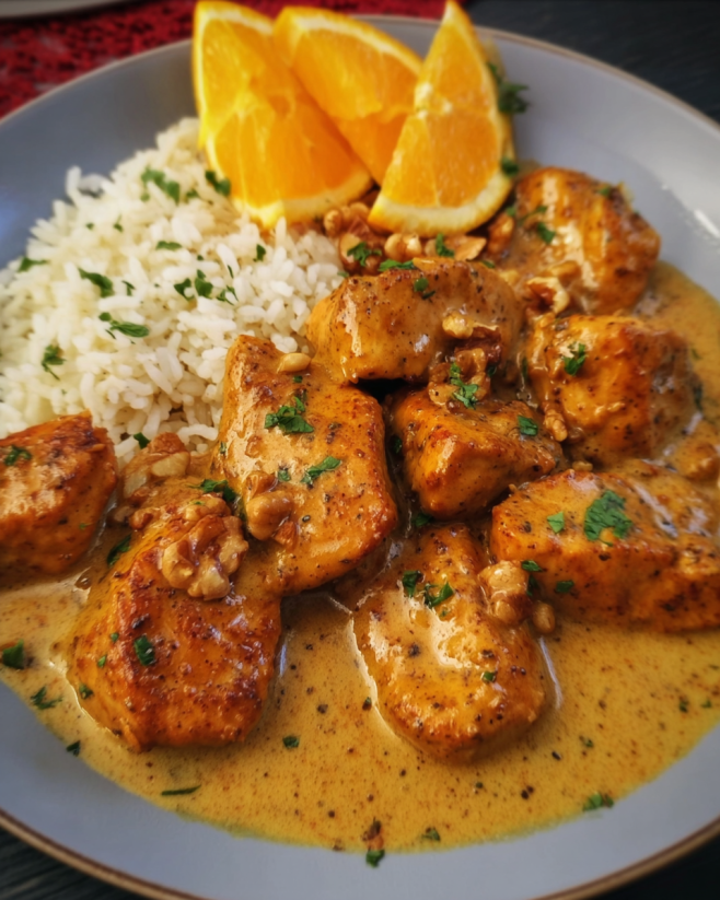 Zartes Hähnchen mit Orangen-Walnuss-Soße