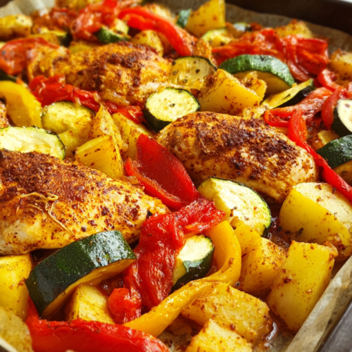 Ofenhähnchen mit buntem Gemüse