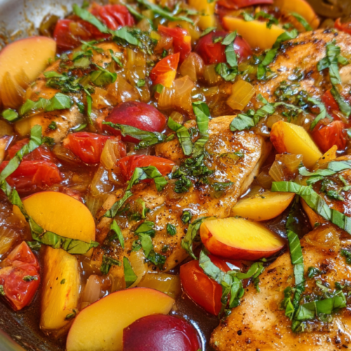 Saftiges Pfirsich-Balsamico-Hähnchen