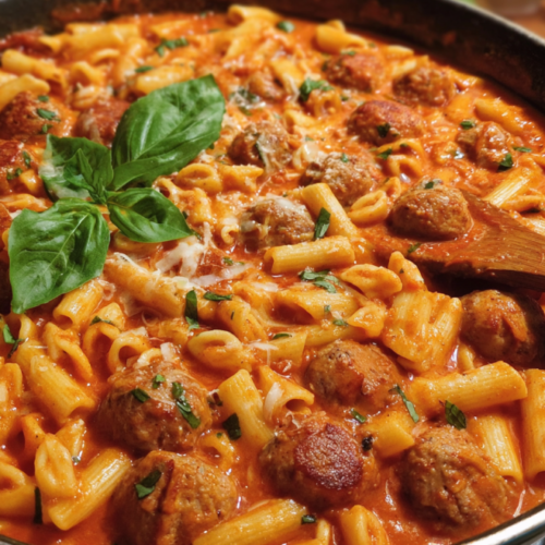 Cremige Pastapfanne mit Bratwurst