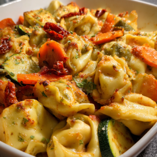 Cremige Ofen-Tortellini mit Gemüse – Familiengericht in 40 Min.