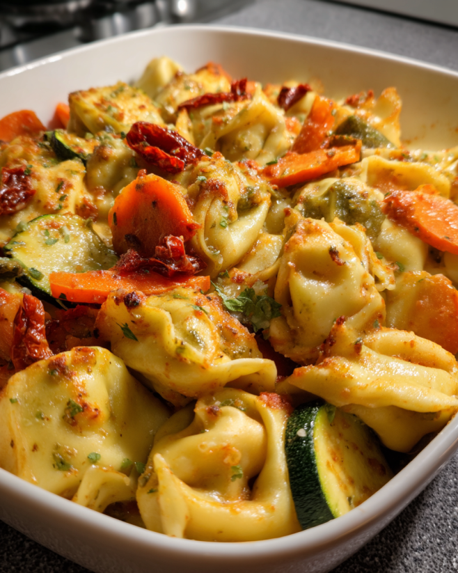 Cremige Ofen-Tortellini mit Gemüse – Familiengericht in 40 Min.