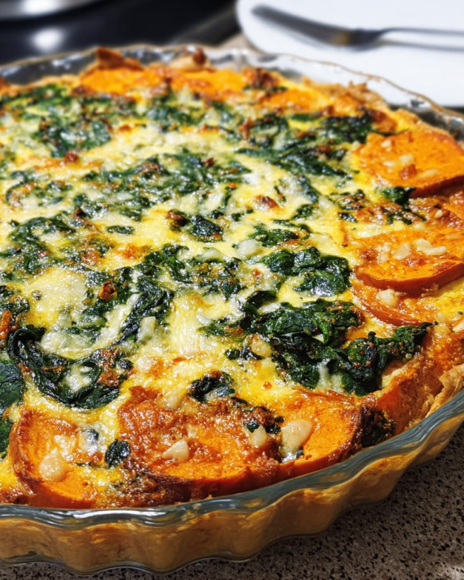 Herzhafte Süßkartoffel-Spinat Quiche