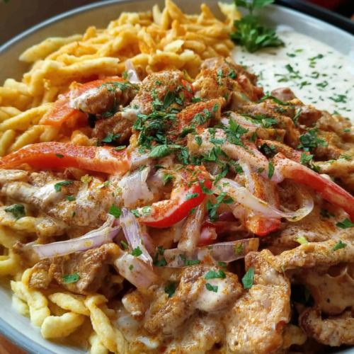 Würzige Gyros-Pfanne mit cremiger Soße