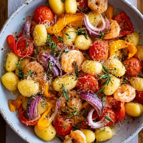 Mediterranes Gnocchi-Garnelen-Ofenblech