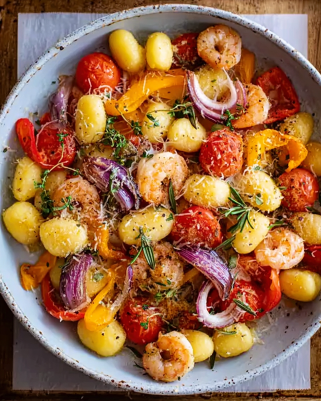 Mediterranes Gnocchi-Garnelen-Ofenblech
