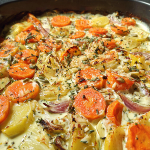 Cremiges Kohlrabi-Möhren-Ofengemüse