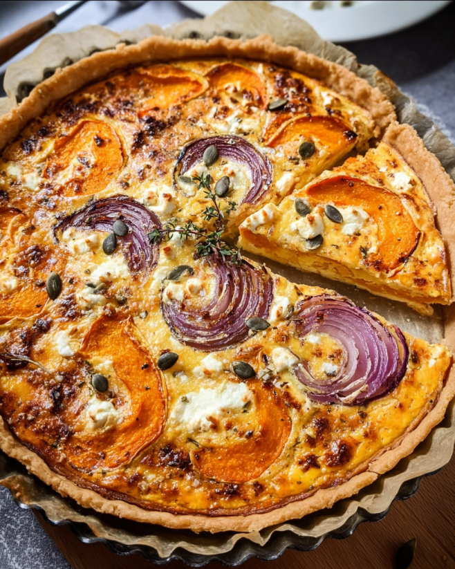 Saftige Kürbis-Quiche mit Feta
