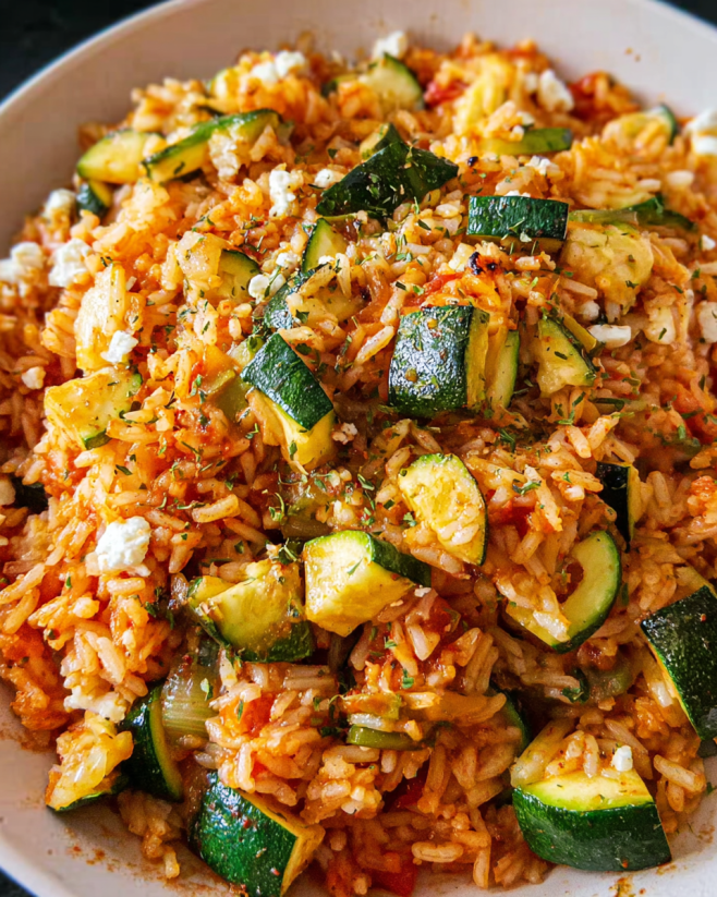 Mediterrane Zucchini-Reis-Pfanne mit Feta
