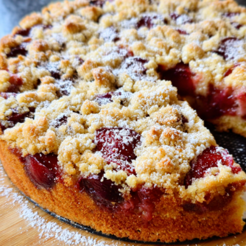 Klassischer Pflaumenkuchen mit Streuseln