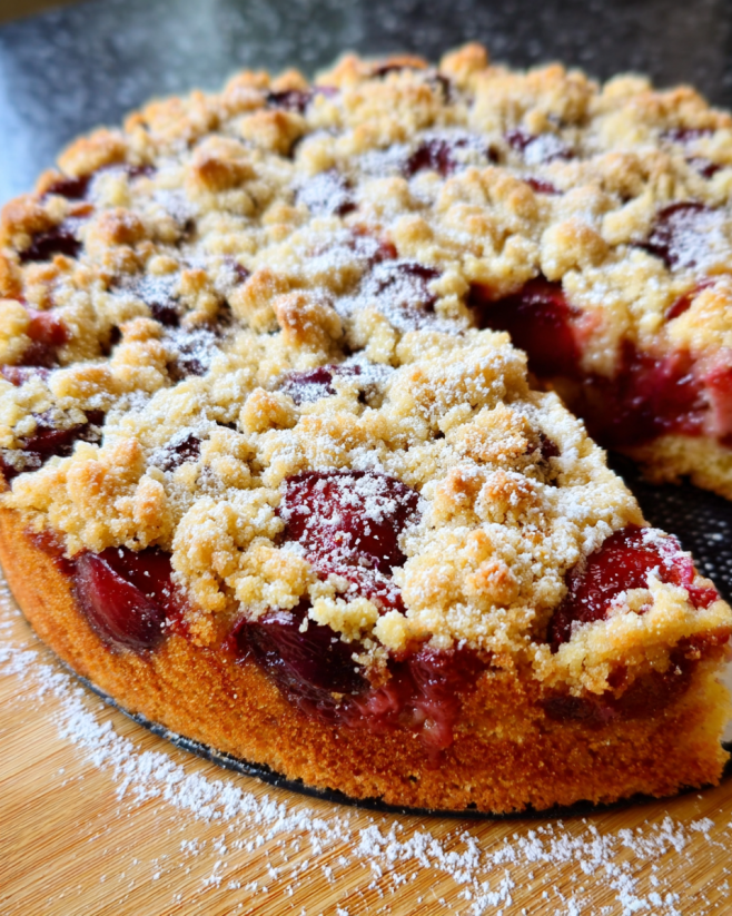 Klassischer Pflaumenkuchen mit Streuseln