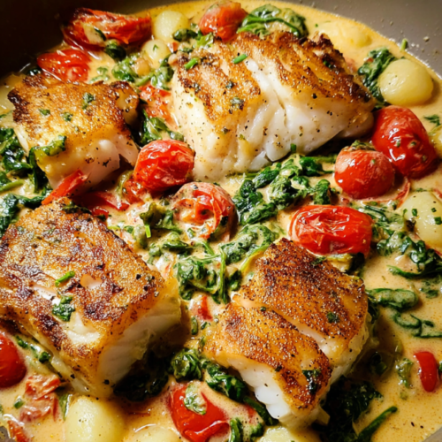Cremige Seelachs-Gnocchi-Pfanne