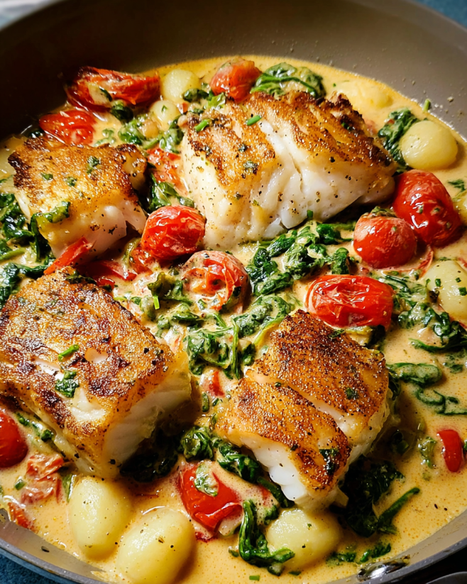 Cremige Seelachs-Gnocchi-Pfanne