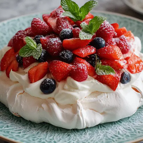 Pavlova mit Erdbeeren & Sahne