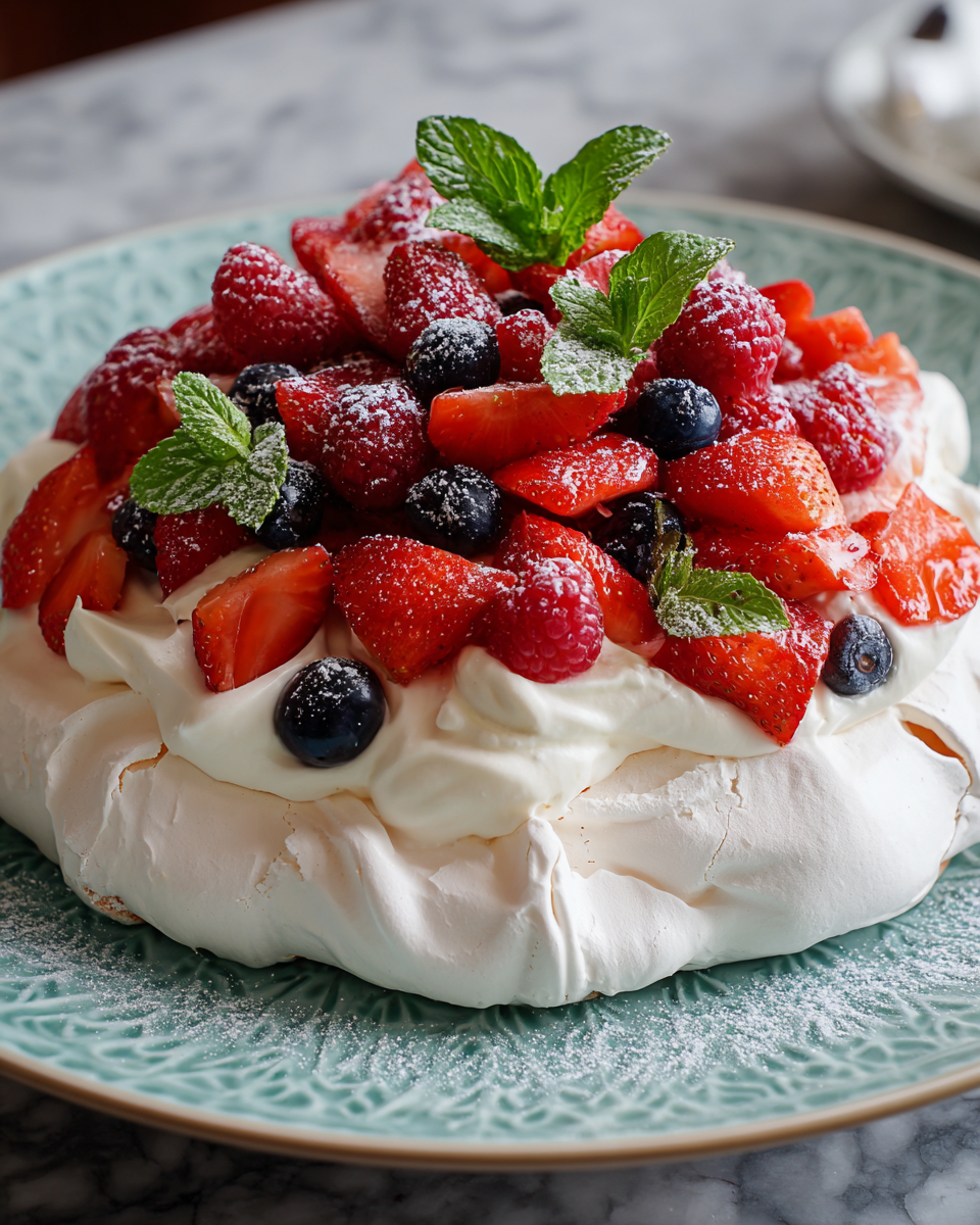 Pavlova mit Erdbeeren & Sahne