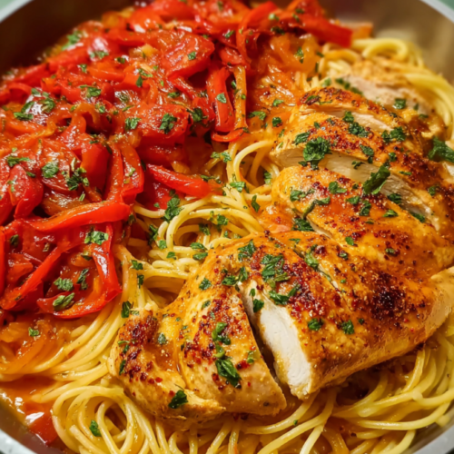 fenhähnchen mit Paprika-Tomatensoße