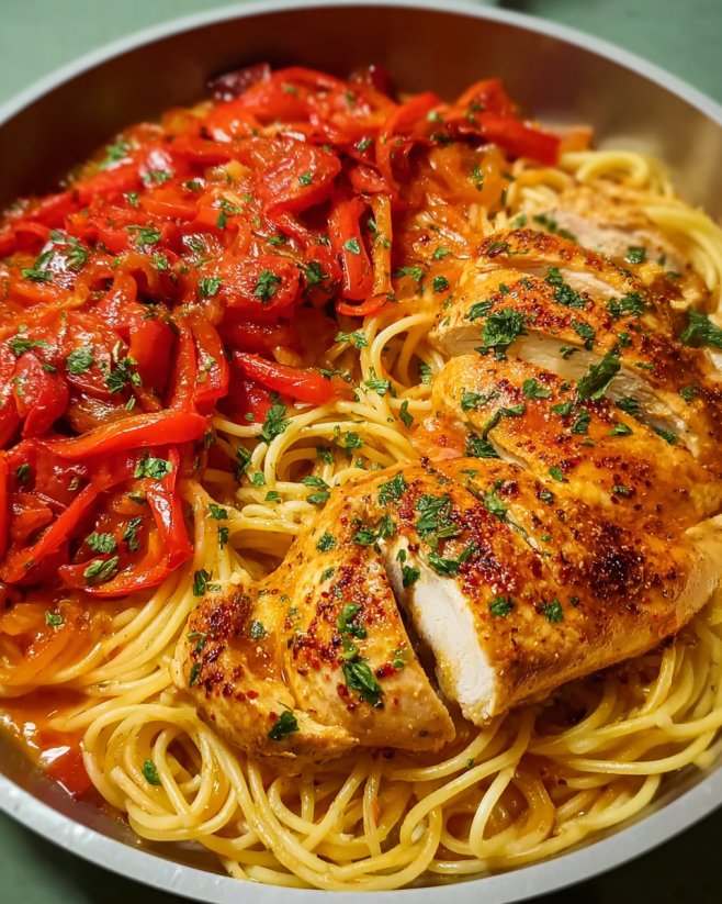 fenhähnchen mit Paprika-Tomatensoße