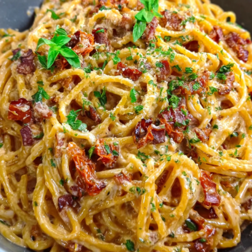 Cremige Spaghetti mit Speck