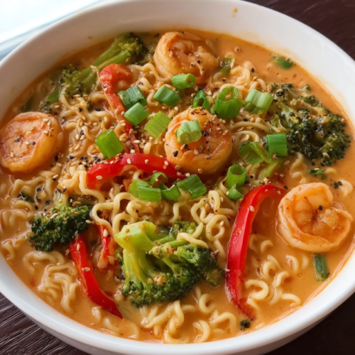 Würzige Asia-Nudelsuppe mit Garnelen