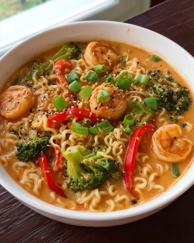Würzige Asia-Nudelsuppe mit Garnelen