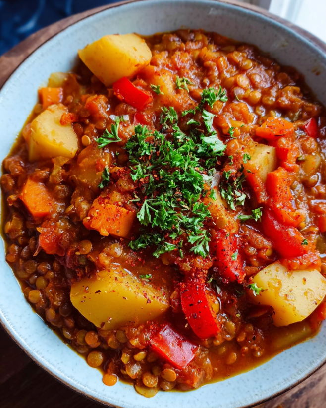 Würziger Paprika-Kartoffel-Linsen-Topf