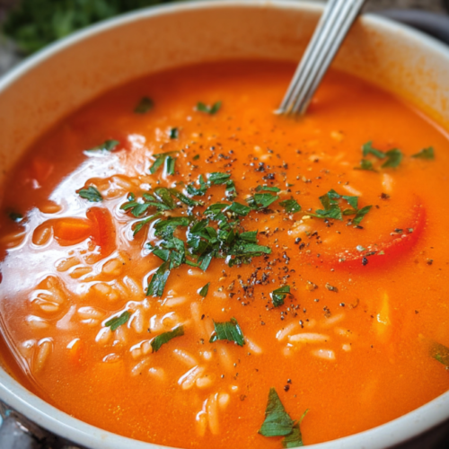 Cremige Tomatensuppe mit Reis