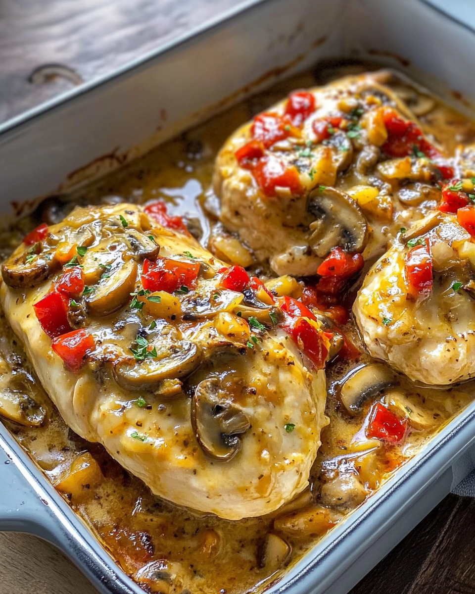 Gratinierte Hähnchenbrust in Pfeffersauce