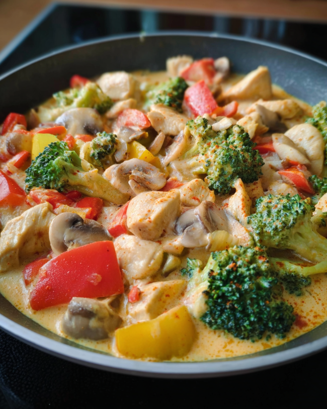 Cremige Low-Carb-Hähnchen-Gemüse-Pfanne