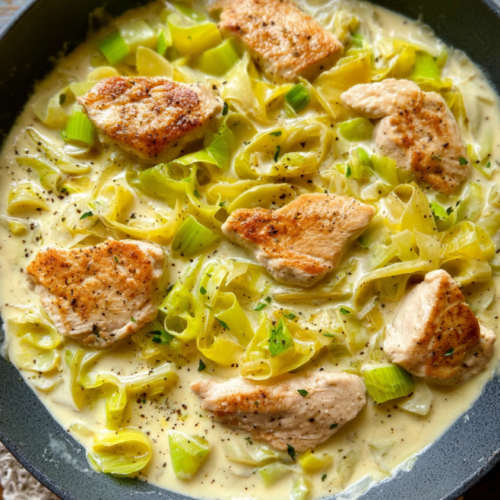 Cremiges Hühnchen mit Porree