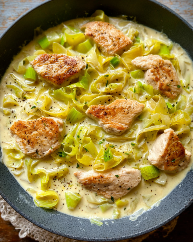 Cremiges Hühnchen mit Porree