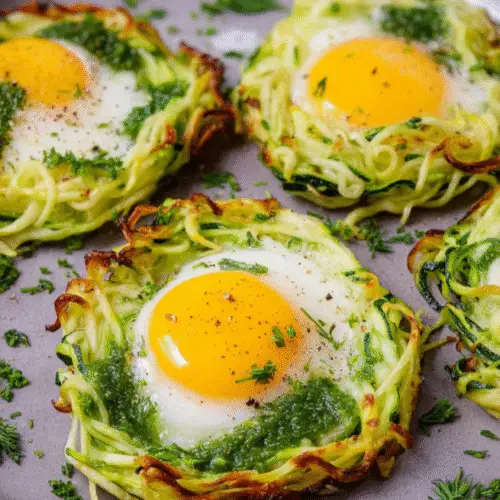 Knusprigen Zucchini-Nester mit Ei