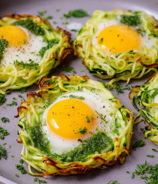 Knusprigen Zucchini-Nester mit Ei