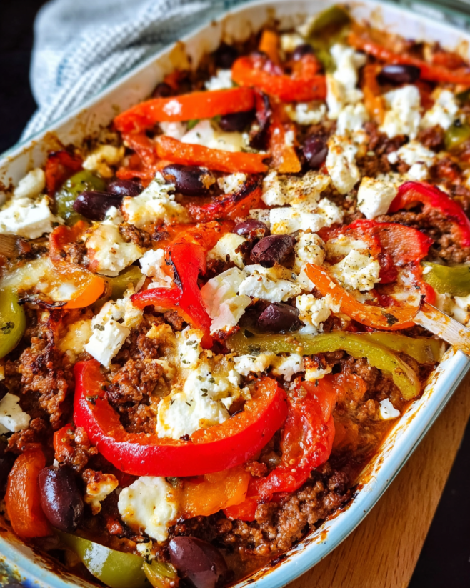 Rezept für türkischen Hackauflauf mit Hackfleisch, Feta, Paprika und Joghurt. Würzig, herzhaft & in 50 Minuten fertig – perfekt für die Familienküche