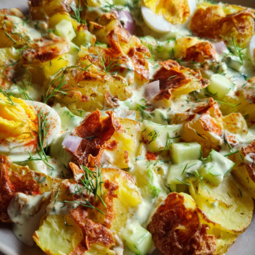 Knuspriger Smashed Kartoffelsalat